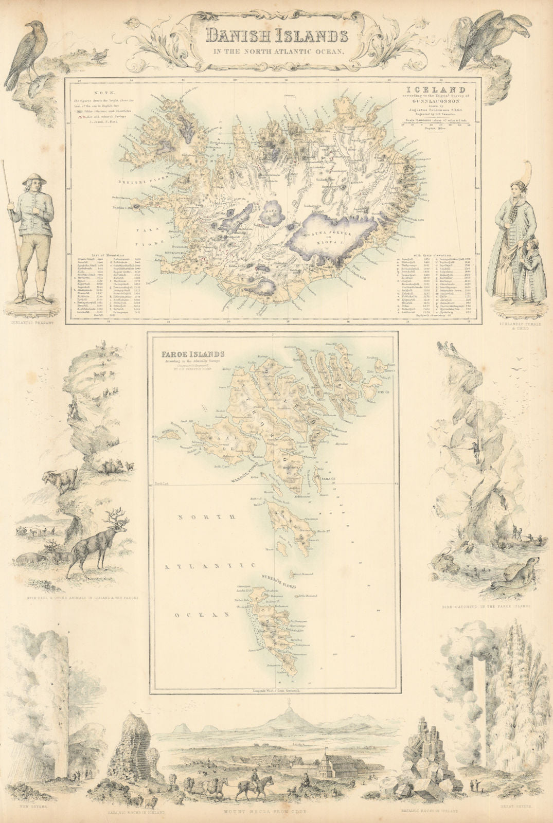 Danish Islands in the North Atlantic Ocean. Iceland & Faroe Islands c1863 map